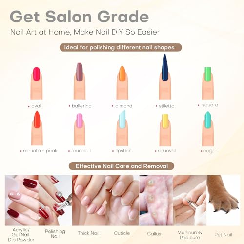 Nail Drill Electric Nail File Kit 45000 RPM Professional Efile Nail Set,Cordless Portable Rechargeable Acrylic Gel Nail Polish Remover Machine Pedicure Manicure Tool with for Salon Home Gold