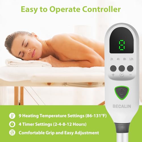 Massage Table Warmer Heating Pad Professional SPA Massage Bed Warmer with Timer, 9 Heat Settings, Overheat Protection for Massage Bed & Spa, Thickened & Soft Fleece, 30" x 71"