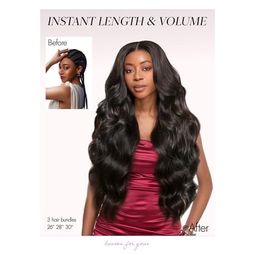 Luvme Body Wave 3 Bundles Human Hair, 22 24 26 Inch 100% Real Brazilian Virgin Human Hair, Natural Black Weave Extensions, Soft and Full Human Hair Bundles for Quick Weave & Sew In