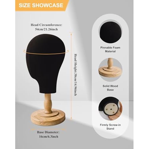 CHADWICK Black Mannequin Head for Wigs, Hats, 21 Inches Fursuit Head, Hat Stand Holder with Detachable Wood Stand, Professional Canvas Block for Shops, Home Decor, Hair Salon Display