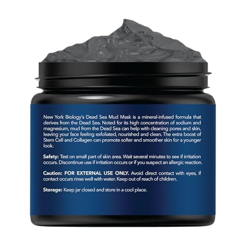 New York Biology Dead Sea Mud Mask for Face, Body | with Stem Cell and Collagen | Spa Quality Pore Refiner for Oily Skin | Natural Skincare for Women, Men | Tighten Skin | 4 oz (Pack of 2)