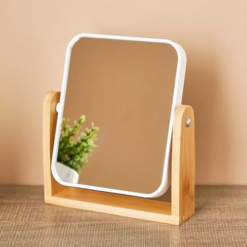 Desk Mirror,Mirror for Desk,1X/3X Magnifying Double-Sided 360¡ÆFlippable Vanity Mirror,Makeup Mirror,with Natural Bamboo Stand-White