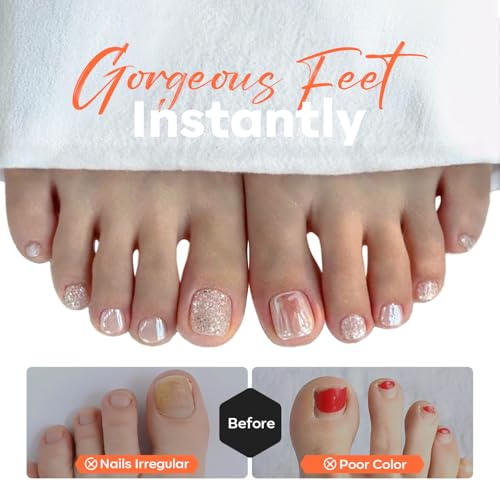 Modelones Toe Nail Tips Short Square Soft Gel Tips Squoval Fake Toe Nails Matte Full Cover Pre-shape Extension Home DIY Salon 240Pcs 15Sizes