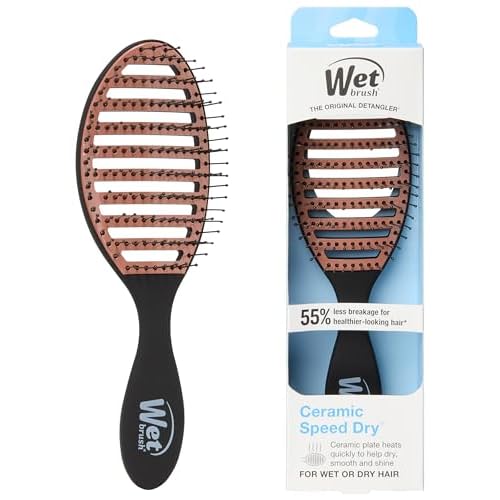 Wet Brush Ceramic Speed Dry Hair Brush, Black - Vented Design & Soft HeatFlex Bristles for Blow-Dry Safe Styling - Ergonomic Handle for Pain-Free Detangling - Hair Accessories for All Hair Types
