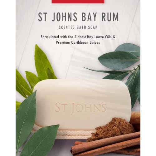 St. John Bay Rum Soap On A Rope | USA Made, Triple-milled Mens Soap Bar | Hydrating Bar Soap for Men with Olive Oil & Glycerine | Luxury Body Soap Bar for men | (7 oz Bar- 3 Pack)