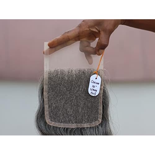 5x5 Closure 14" Salt & Pepper/Natural Gray Transparent Lace Hand Made with 100% Natural Indian Virgin Temple Raw Hair