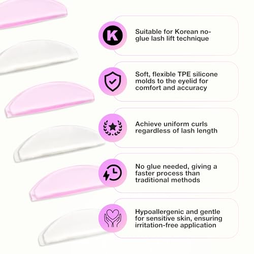 Curacoro Lash Lift Shields, 4 Pcs Korean Lash Lift Pads Self Adhesive, Lash Lifting Shields for Eyelash Straightening and Lifting, Reusable Silicone Lash Rods for Eyelash Perm Lamination
