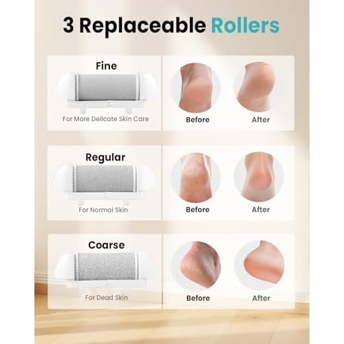 PUBOO Foot Callus Remover Electric 10000 RPM 3-Speed IPX7 Rechargeable Pedicure Kit for Hard Skin Women & Men. Portable Multi-Roller File Grinder Sander Scrubber with LED Display for Wet & Dry Feet