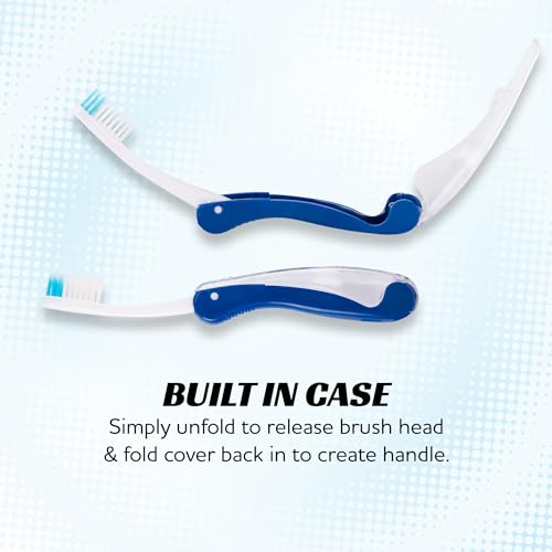 Lingito Travel Toothbrushes - Medium, Mini with Cover, Camping, Folding Travel Size, Adults Kit (4 Pack)