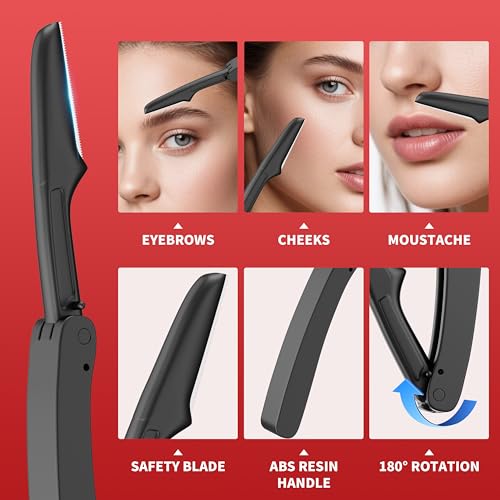 Tweezers for Women Facial Hair, 9 in 1 Eyebrow Kit with Tweezers, Eyebrow Trimmer Scissors, Razor, Brush with Leather Travel Case, Hair Plucking Daily Beauty Tools