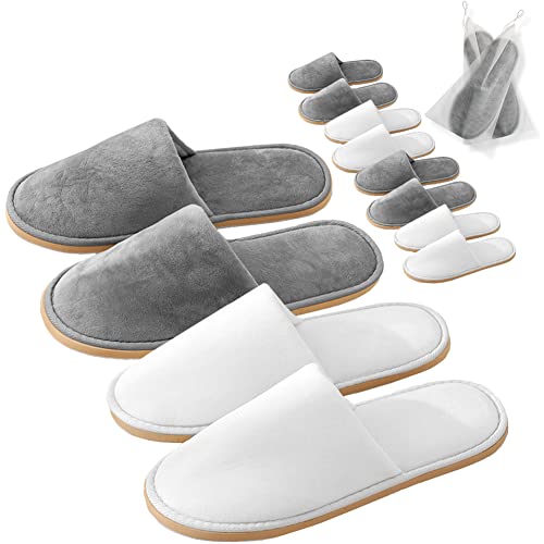 GONG GONG 2-6 Pairs Non Slip Disposable Slippers, Washable & Reusable, Closed Toe Crystal Velvet Slipper for Guest, Bathroom, House, Hotel, Party, SPA, Wedding
