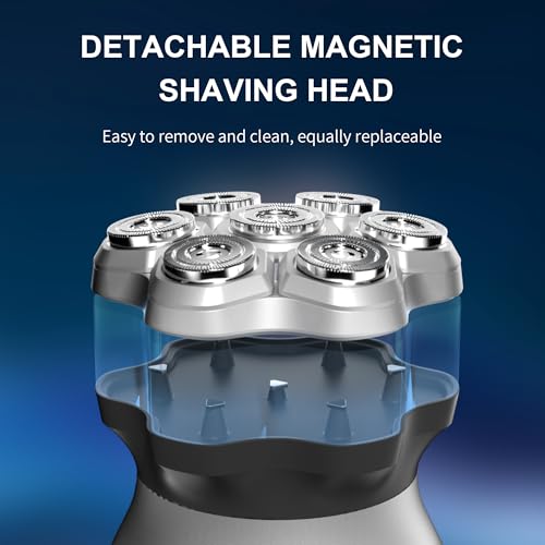 Bald Head Shavers for Men,Magnetic 7D Rotary Electric Shaver Bald Head,Cordless USB-C Rechargeable Face Beard Razors,IPX6 Waterproof Wet/Dry Shaving with LED Display