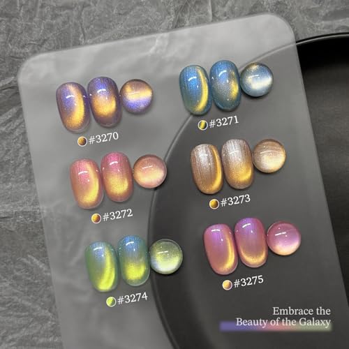 GAOY Glitter Cat Eye Gel Polish Kit with Magnet, 6 Colors Colorful Holographic Nail Polish Set, UV Cure Gel for DIY Manicure at Home