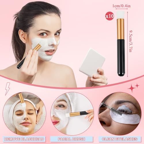 60 Pcs Lash Shampoo Brushes Set 10 Lash Shampoo Brushes 10 Mascara Tubes and Wands 10 Foam Pump Bottle 10 Cleaning Rinse Bottles 10 Makeup Remover Pad 10 Aftercare Drawstring Bag(Black)