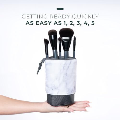 Rose and Ben Beauty Essential 5 Piece Makeup Brush Set and Travel Case | Professional Eye and Face Brushes for Liquid, Cream and Powder Formulas | Cruelty Free