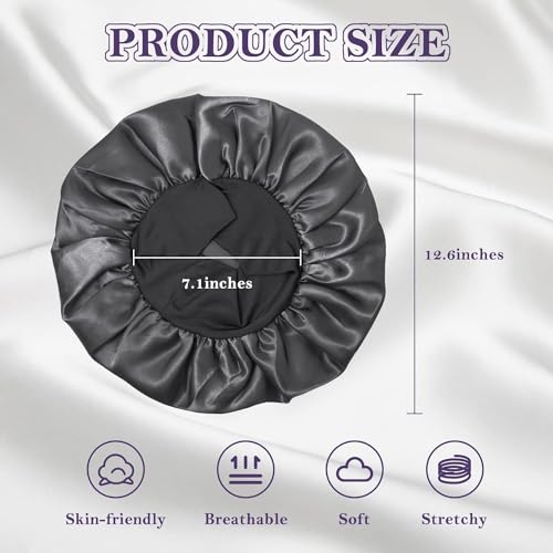 2Pcs Silk Bonnet for Sleeping, Satin Hair Bonnets, Soft Elastic Band Silk Sleep Cap, Hair Wrap for Women (Black Gold)