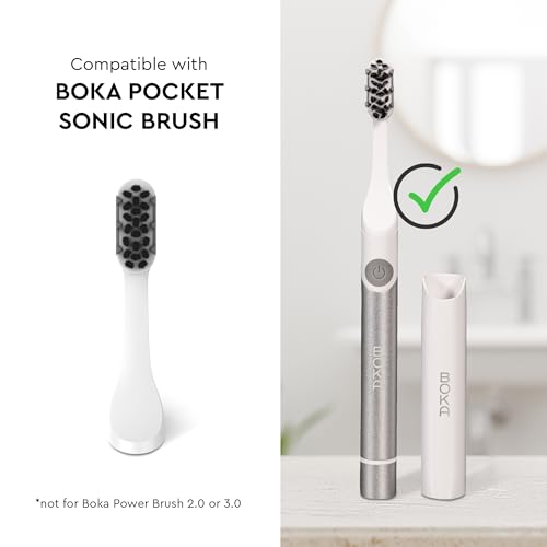Boka Pocket Replacement Toothbrush Heads for Sonic Powered Electric Toothbrush, White (2 Heads)