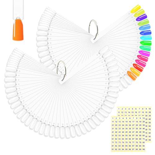BQAN 100 Pcs Nail Swatch Sticks with Ring, Nails Art Display/Nail Practice Sticks for Home or Salon Use, 2 Pack Number Stickers