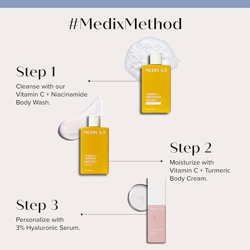MEDIX Vitamin C Cream + Wash + Hyaluronic Acid Serum 3PC Travel Kit Skin Care Set - Vitamin C Body Lotion & Body Wash + 3% Hyaluronic Serum Skincare Set To Improve Look Of Dark Spots & Dry Skin, 3PC