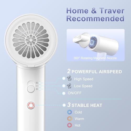YAPOY Hair Dryer, 200 Million Ionic Blow Dryer, 110,000 RPM Fast Drying, Reduced Frizz, Intelligent Thermo-Control, Low Noise, Lightweight for Adult/Children/Dog, Home/Hotel/RV/Travel