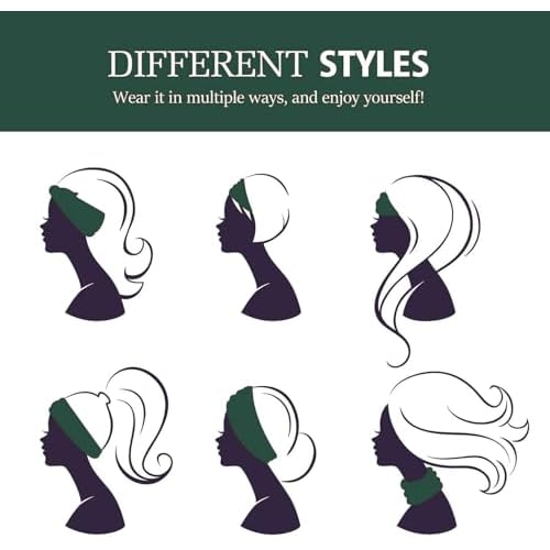 GiLi 2 Pack Wide Headbands for Women Boho African Knotted Non Slip Fashion Hair Bands Yoga Running Sports Workout Gym Head Wraps Elastic Soft Cotton Cloth Turbans Bandana for Girls (Dark Green, Teal)