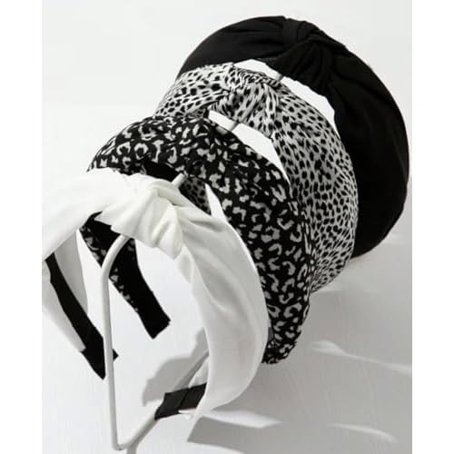 Knotted Headbands for Women: Non-Slip Fashion Hair Accessories with Cute Wide Top Knot Hoops for Hair in Black, White, and Leopard Print