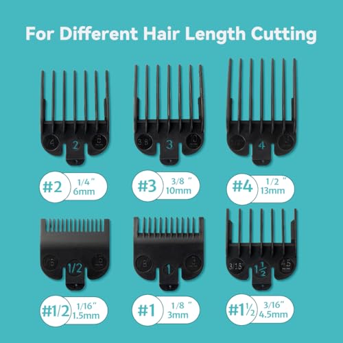 Clipper Guards Set Compatible with Most Wahl Clippers, Clipper Guides Replacement - 1/16" to 1/2", 6 Piece Set, Black Color