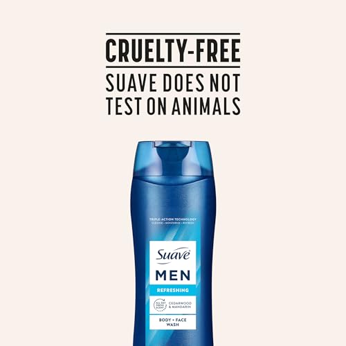 Suave Men Moisturizing Body & Face Wash, With Cedarwood and Mandarin Scent, No Parabens, No Phtahaltes, 18 Oz Pack of 6