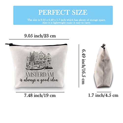 Amsterdam Holiday Vacation Trip Surprise Gift Netherlands Holland Dutch Souvenir Gift Travel Makeup Zipper Pouch Gift for Amsterdam lover (Good Idea Amsterdam Bag)