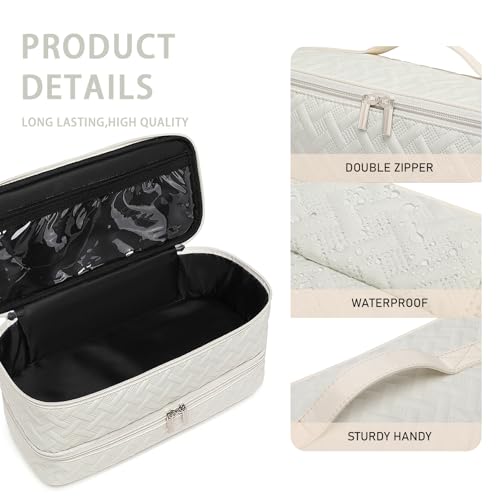Double-Layer Travel Carrying Case for Revlon One-Step Hair Dryer Brush Volumizer Styler Shark FlexStyle Attachment Portable Storage Organizer Bag Hair Tools Travel Bag (Beige)