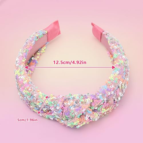 JOEYTECH Sequin Knot Headbands,Rainbow Sparkly Knotted Hair Bands, Glitter Velvet Wide Headband,Iridescent Sequined Hairbands,Fashion Headware,Girls Accessories for Costume Decorations