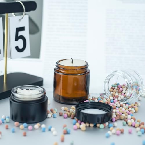 4Oz Amber Small Glass Jars with Lids, 3Pack Lotion Container, Cosmetic Containers, Little Travel Jars for Creams with Mini Spoon
