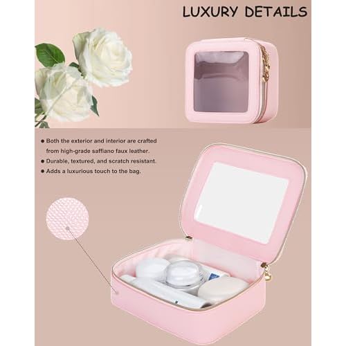 Small Clear Makeup Bag for Purse, Cute Mini Clear Cosmetic Bag Case Organizer, TSA Approved Square Small Makeup Case Pouch with Zipper, Car Travel Purse Essentials for Women (Pink, S)