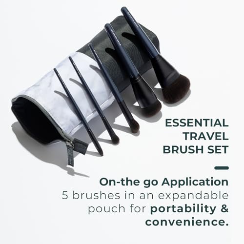 Rose and Ben Beauty Essential 5 Piece Makeup Brush Set and Travel Case | Professional Eye and Face Brushes for Liquid, Cream and Powder Formulas | Cruelty Free