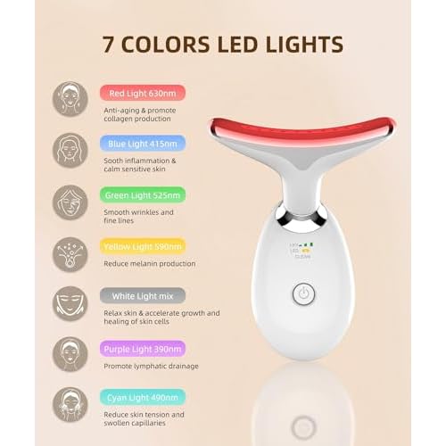 7 Color Face and Neck Massager Light Therapy, Red Light Based Facial Massager for Skin Care, Firming, Smoothing (White)