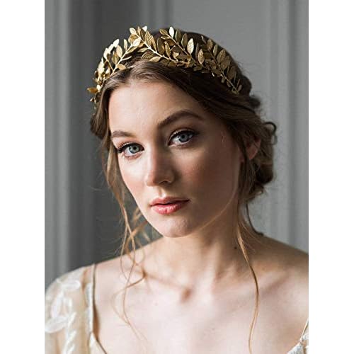 Sither Bridal Gold Leaf Crown Headband Olive Leaves Tiara Headpiece for Wedding Party Prom Halloween Festival Hair Accessories (gold)