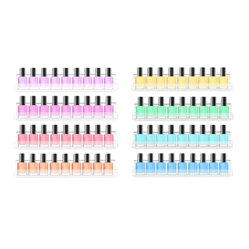 ROYALITA 8-Pack Acrylic Shelves - Nail Polish Organizer Wall Mounted Shelves, Nail Polish Rack with Removable Anti-Slip End Inserts, Nail Polish Holder for Bottles Nail Polish Display & Storage Shelf