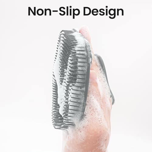 Silicone Body Scrubber Redfly Back Scrubber for Shower, Exfoliating Body Brush, Rubber Massage Loofah for Men and Women, Effective Skin Cleaner and Exfoliator, Bath Scrub for Deep Cleaning (Grey)