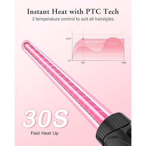 Waver Curling Iron Wand, BESTOPE PRO 5 in 1 Curling Wand Set with 3 Barrel Hair Crimper for Women, Fast Heating Hair Wand Curler in All Hair Type