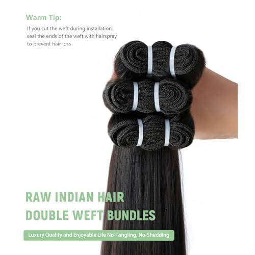 MLIP Raw Bundles Human Hair Straight, No Tangle Shedding, Keep Texture Silky Soft After Multiple Washes, 15A Raw Indian Hair Bundles 22 Inches, Triple Lifespan 3X