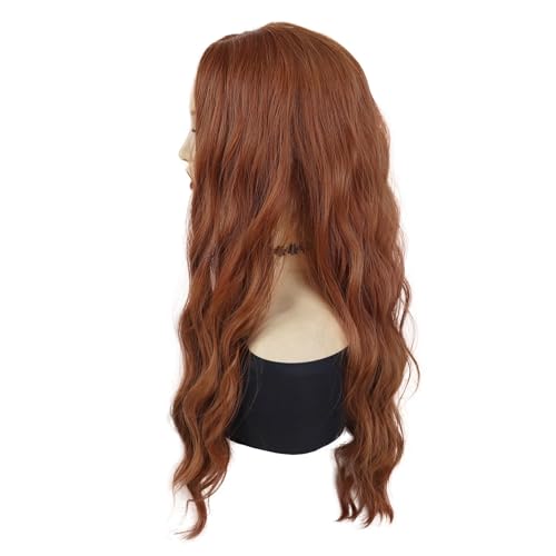 GNIMEGIL 25¡° Long Red Brown Scarlet Witch Cosplay Wigs for Women Heat Resistant Fiber Middle Part Wig Curly Wavy Wigs Natural Synthetic Fiber Wig Drag Queen Party