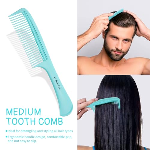 Hair Comb 3-in-1 Plastic Hair Comb Set For Women, Men - Wide Tooth, Rat Tail, and Regular Tooth Detangling Hair Combs for All Hair Types-Blue
