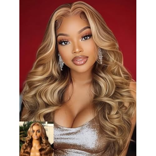 Nadula Honey Blonde Bye Bye Knots Glueless Drawstring Wig Human Hair, 7x5 HD Pre Cut Body Wave Lace Front Wig Pre Plucked Bleached Knots, Pre Everything Glueless Ready to Wear Highlight Wig 16inch