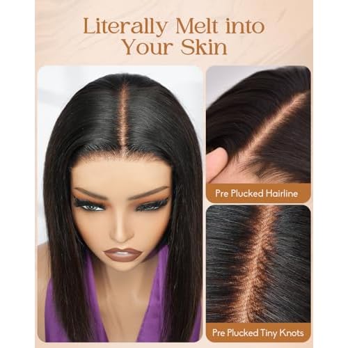 Alididi 10inch Bob Wig Human Hair SKINLIKE Real 2x6 HD Lace Closure Wigs Human Hair 200% Density Bob Wigs 15A Straight Wig 0.10mm Ultra-Thin HD Lace Pre Plucked Tiny Knots (2x6 Glueless Wig)