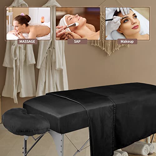 Oudain 8 Sets Soft Microfiber Massage Table Sheets Set 3 Piece Set Includes Massage Table Cover Fitted Sheet and Face Rest Cover(Black)