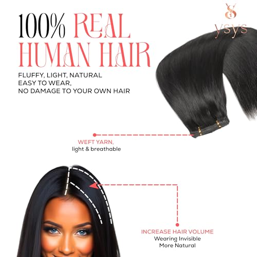 YSYS Clip in Hair Extensions - 100% Human Hair Remy Hair Extensions for Women - 7 Pieces, 120g Seamless Clip ins for Extra Volume/Style - Natural Straight (Jet Black #1, 22 inches)