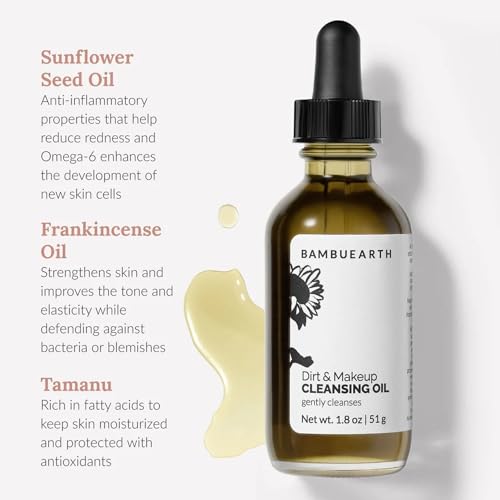 Bambu Earth Daily Cleansing Oil and Makeup Remover for All Skin Types - Vegan Facial Cleanser for Removing Dirt and Excess Oil 1.8 oz