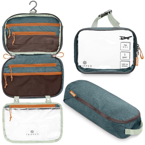 Toiletry Bag Kit Set: Hanging Travel Toiletry Bag + 311 TSA Cosmetic Liquid Bag + Ultralight Accessory Organizer Pouch