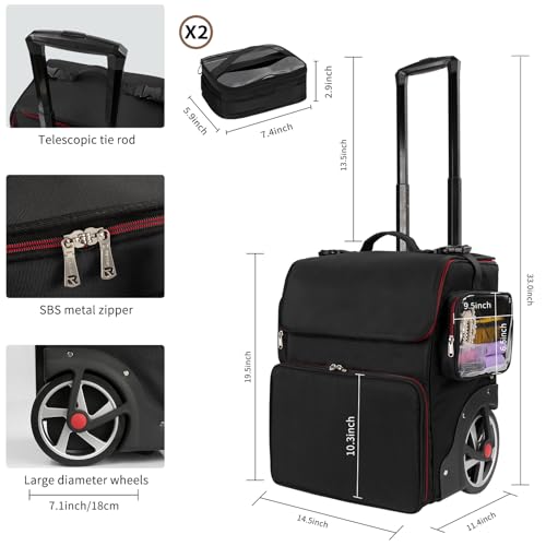 OCHEAL Hairtylist Travel case,Large Makeup Train Cosmetic Makeup Case, Hairdresser Bag with Detachable Pouch,Heat Insulation Anti-scalding Full layer Hairdressing Tool Organizer Trolley with wheels