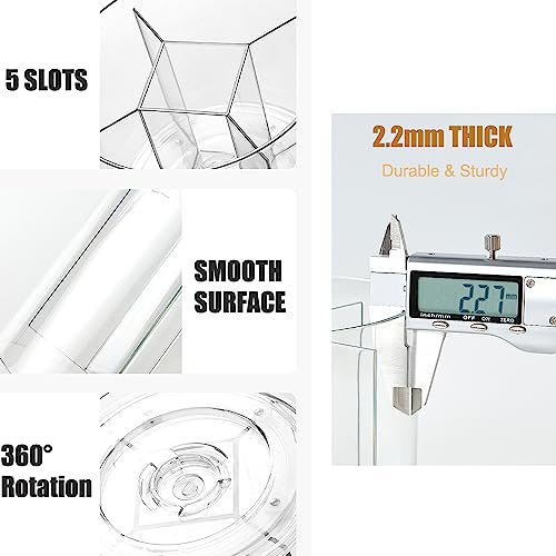 Makeup Brush Holder 360 Rotating Makeup Brushes Organizer for Vanity, 5 Slots Makeup Organizers & Storage, Multi-Functional Pencil Pen Holder for Desk, Cosmetic Storage Container Cup (Clear)